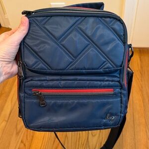 Lug Navy Quilted Crossbody with Red Zip Accents NWOT